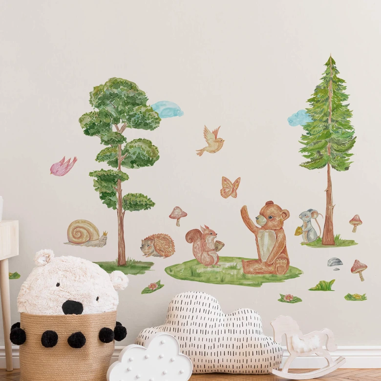 Sticker mural pépinière animaux de la forêt - ensemble d'animaux de la forêt 