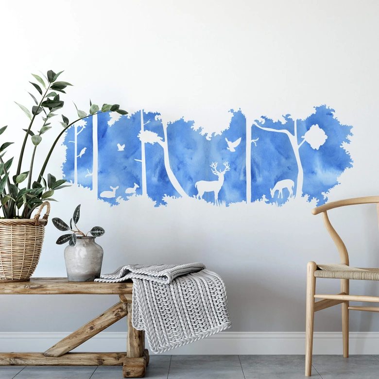 Muursticker Bos Silhouet - blauw 