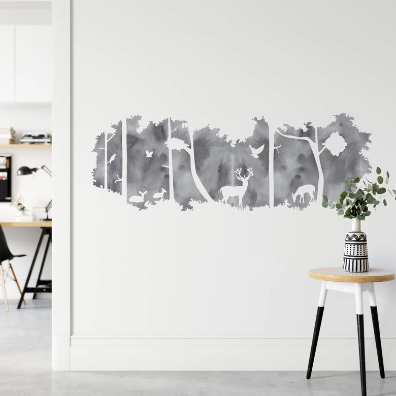 Muursticker Bos Silhouet - grijs 