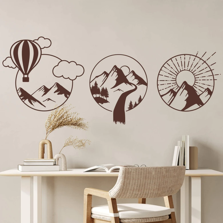 Sticker mural rond cascade dans les montagnes 