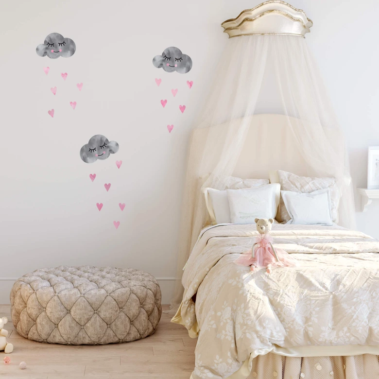 Wall sticker set Clouds grey and pink 