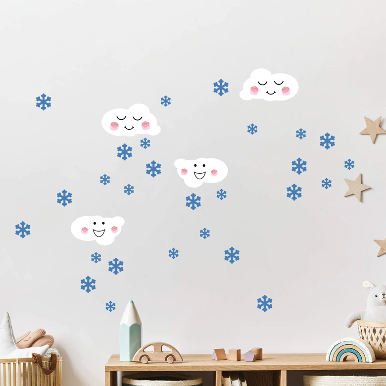 Wandtattoo Wolken + Schneeflocken 