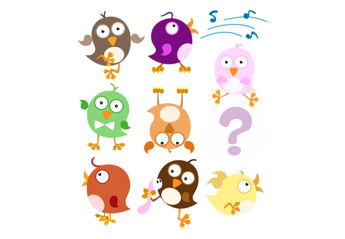 Sticker mural - Oiseaux fous (set) 