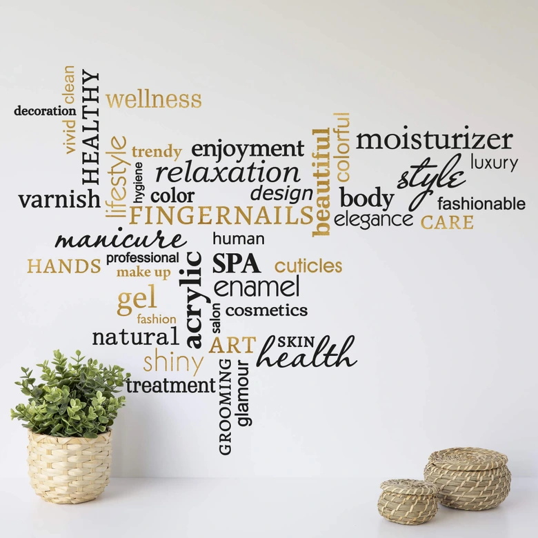 Wandtattoo Wellness Wortwolke schwarz-gold 