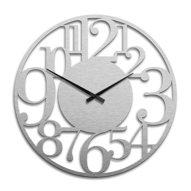 XXL Wanduhr Alu-Dibond-Silbereffekt - Modern - Ø 70 cm 