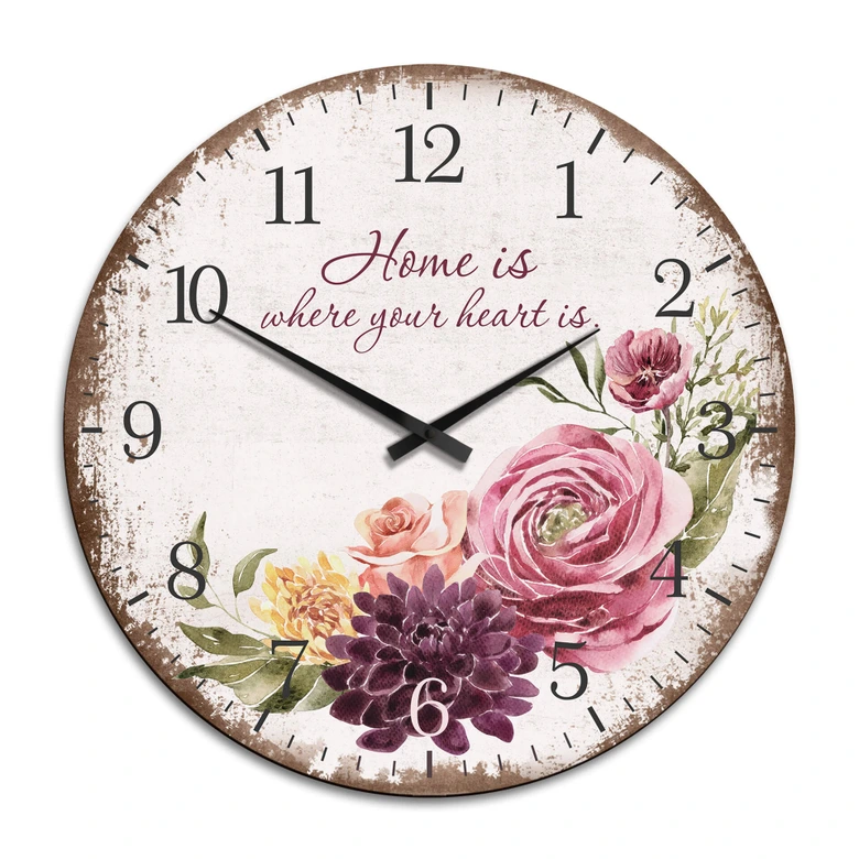 XXL Wanduhr Home is where your heart is - Vintage - Ø 70 cm 
