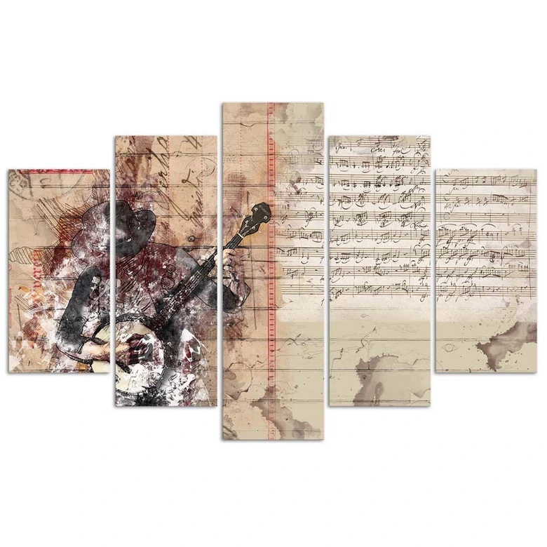 Leinwandbild 5 teilig, Abstrakt Gitarre Musik Vintage 
