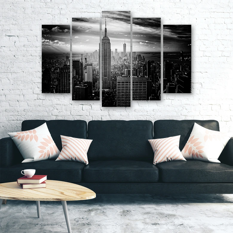 Leinwandbild 5 teilig, New York City Schwarz und Weiß 