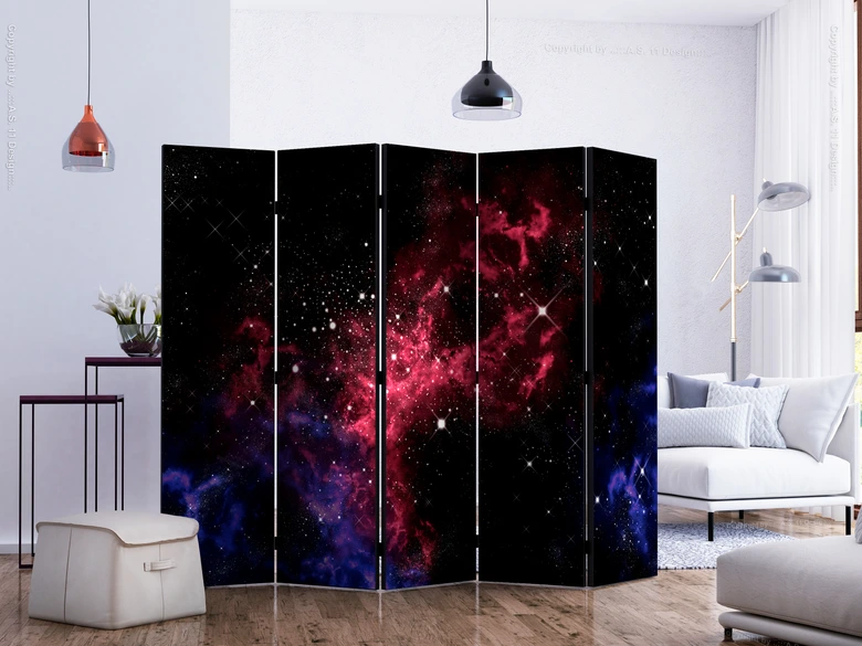 Paravent, Raumteiler freistehend, Trennwand - space - stars II, 5-teilig - einseitig bedruckt - 225x172 cm 