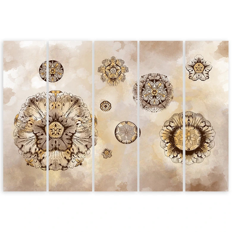 Leinwandbild 5 teilig, Florale geometrische Formen 