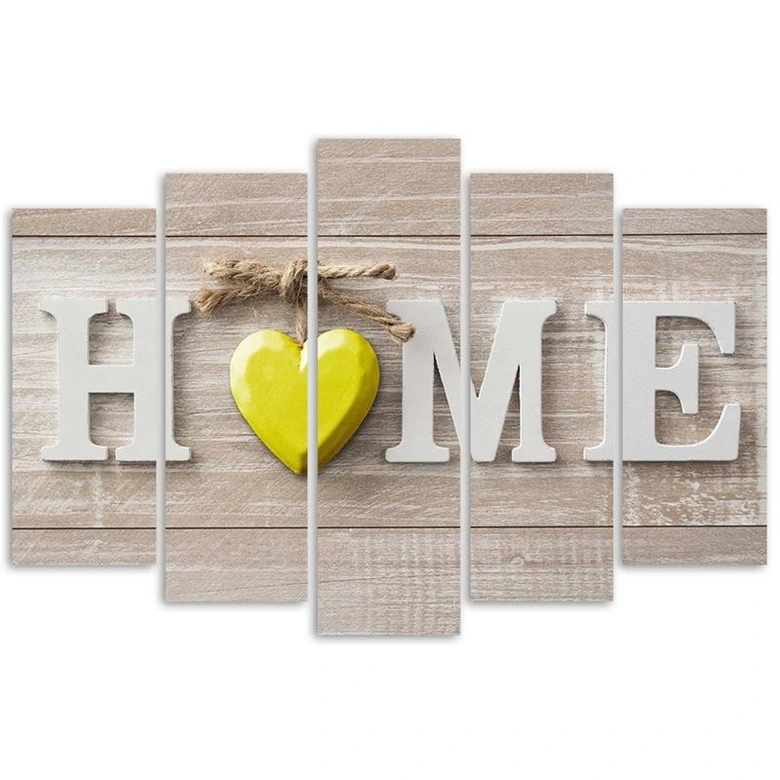 Leinwandbild 5 teilig, Home Haus Herz Holz Bretter 