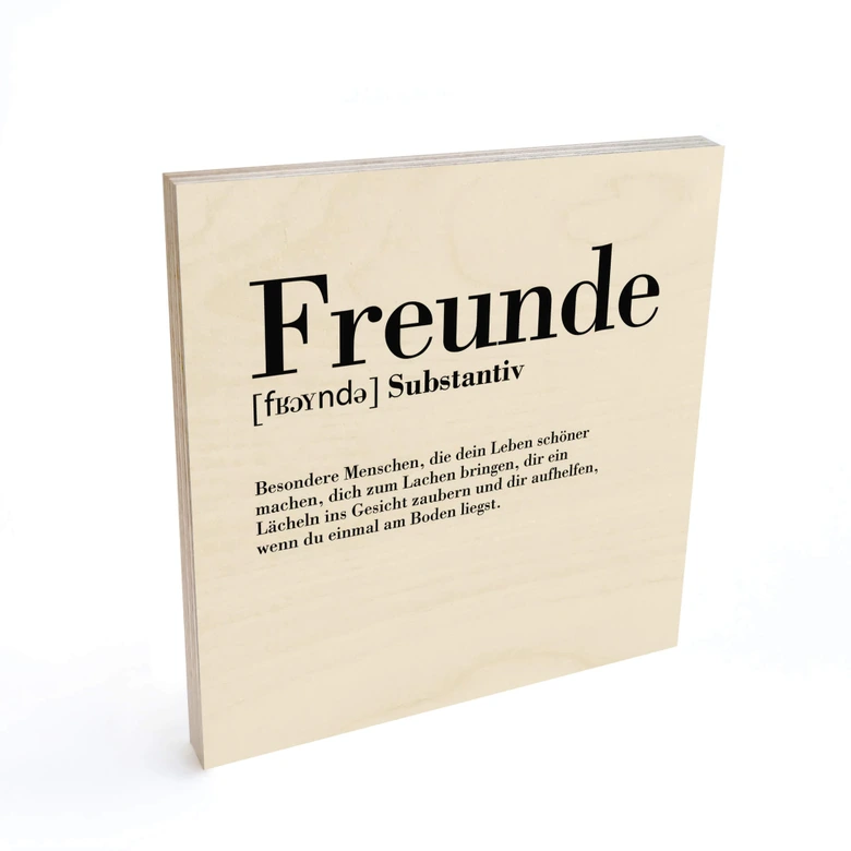 Holzbild Grammatik - Freunde - Quadratisch 