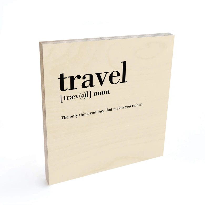 Holzbild Grammatik - Travel - Quadratisch 