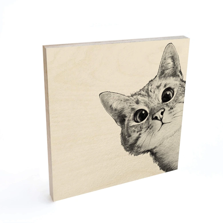 Tableau sur bois Graves - Chat sournois - Carré 