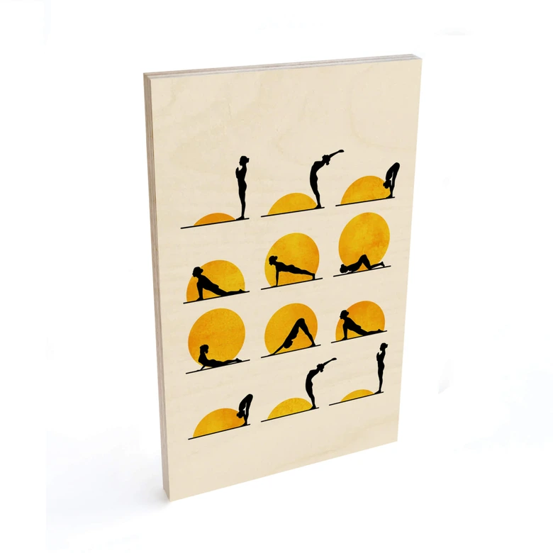 Wood Print Kubistika - Yoga The Sun Salutation 