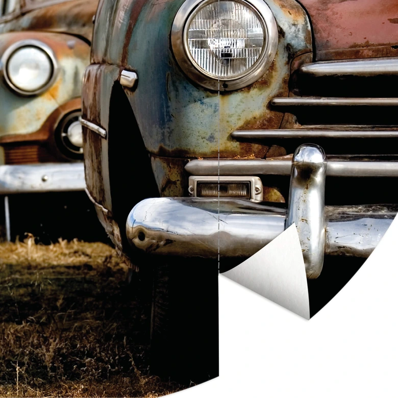 Fototapete - Old Rusted Cars - Rund - Selbstklebend/Vlies 