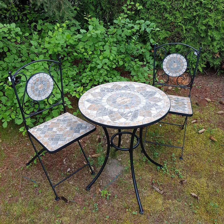 Table de jardin en mosaïque, 60 cm de diamètre robuste, intérieur et extérieur 