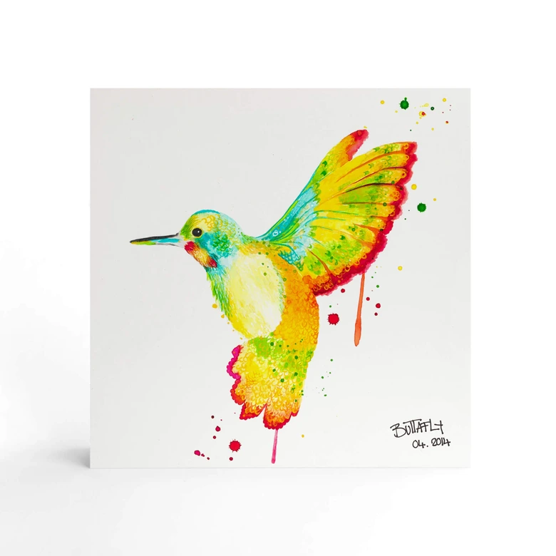 Holzbild zum Hinstellen - Buttafly - Kolibri - 15x15 cm 
