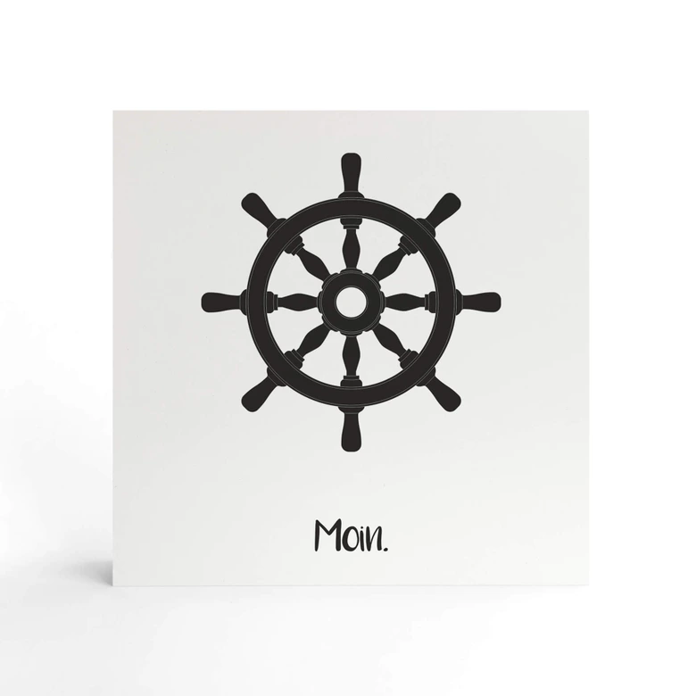 Holzbild zum Hinstellen - Moin mit Steuerrad - 15x15 cm 