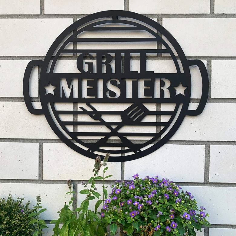 Grillmeister Metallschild BBQ Gartenschild - 54x45x1 cm 