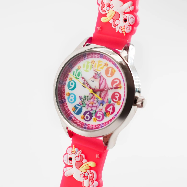 Kinder Armbanduhr - Lernuhr analog aus Silikon - Einhorn pink 