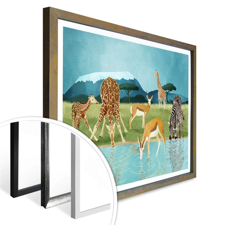 Poster Goed Blauw - Tiere am Wasserloch 