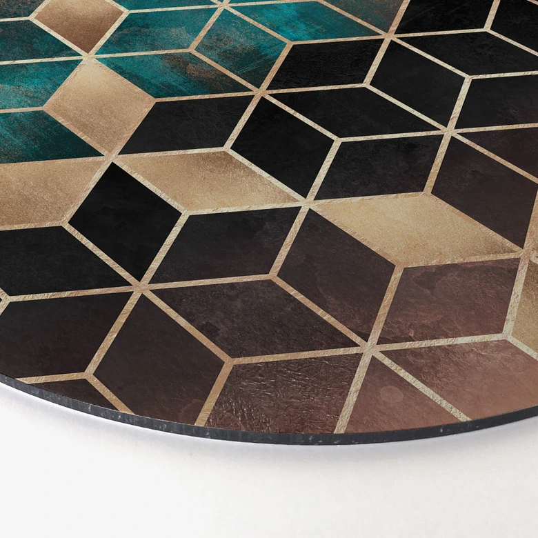Alu-Dibond Wall Circle Fredrikson - Gold and Green Geometry 
