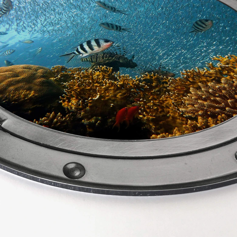 Alu-Dibond 3D Optik - Bunte Unterwasserwelt - gelbe Korallen - Rund 