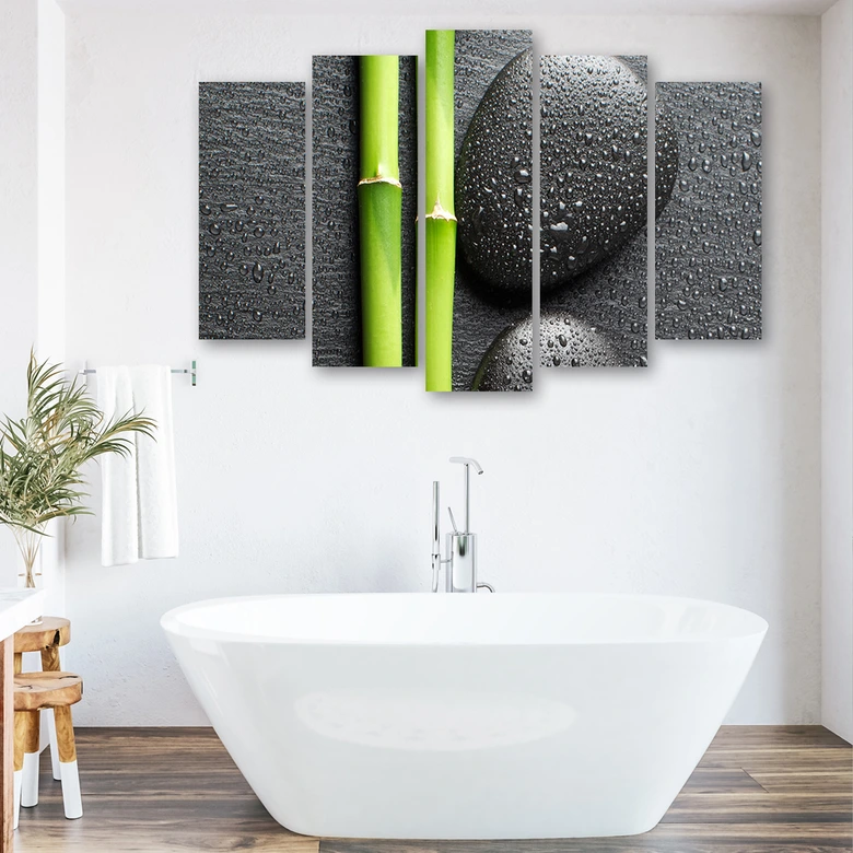 Leinwandbild 5 teilig, Steine Bamboo Zen Spa 