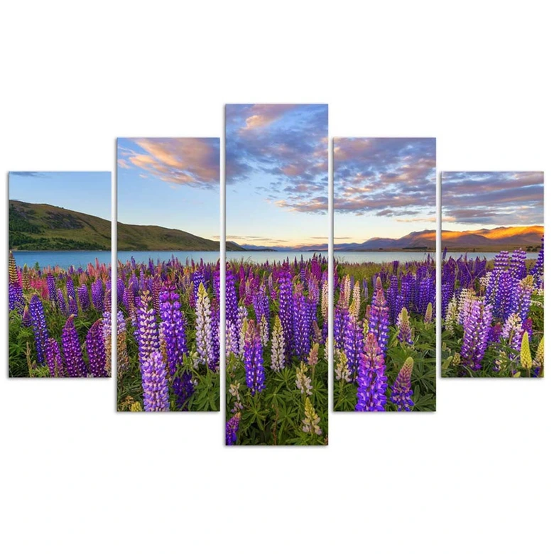 5 stykke lærredstryk Lavendel søblomster 