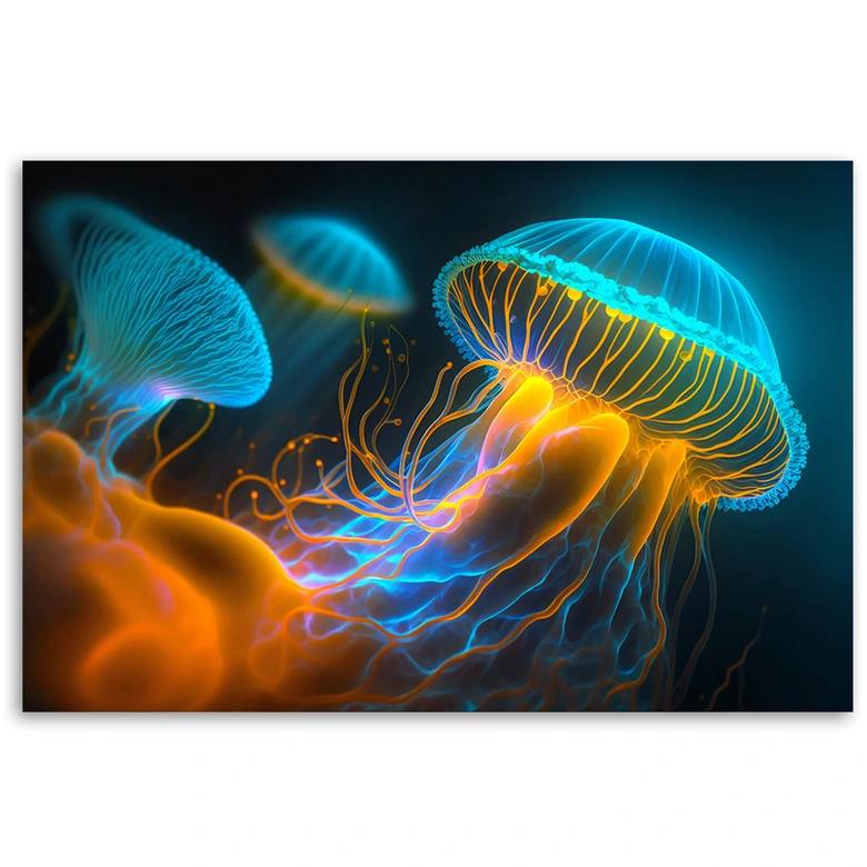 Leinwandbild, Qualle unter Wasser Neon 