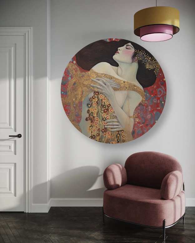 Rundes Leinwandbild - Frau rot abstrakt - G. Klimt 