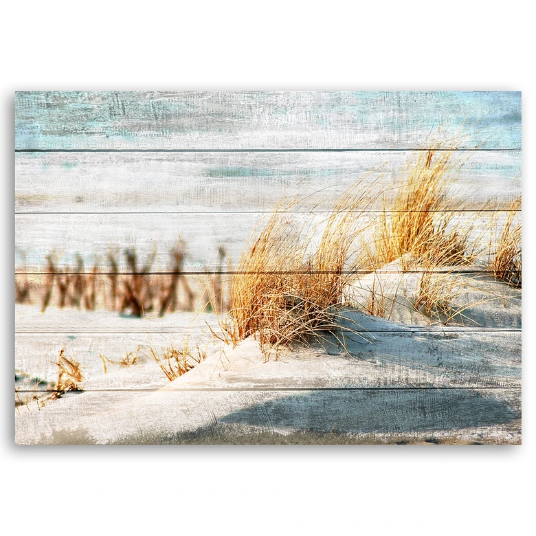 Leinwandbild, Vintage Strand auf Holz 