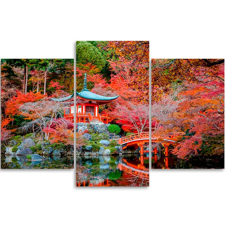 3-delige canvasprint, Japan rood landschap 