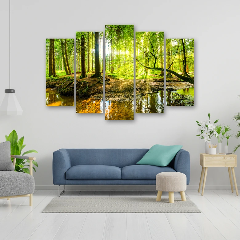 Leinwandbild 5 teilig, Waldsee Natur 