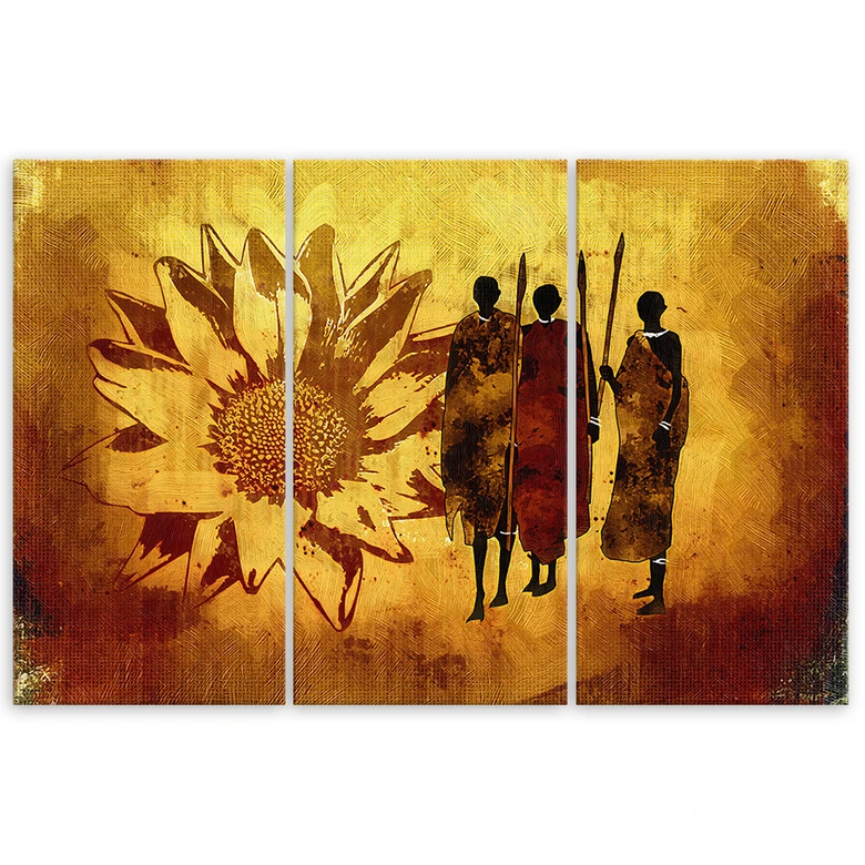 Leinwandbild 3-teilig, Afrika Sonnenblumen Gelb 