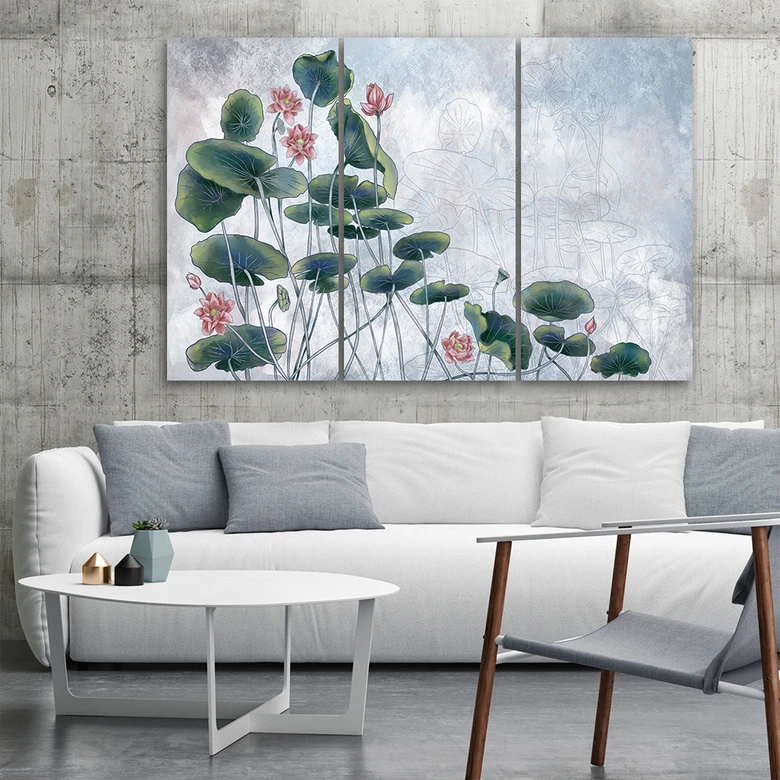 Leinwandbild 3 teilig, Rote Wasserlilie 