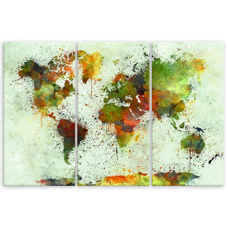 Leinwandbild 3-teilig, Abstrakte Weltkarte Bunt 