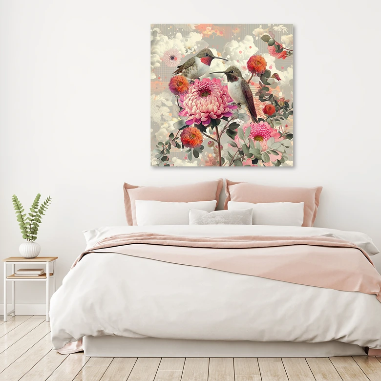 Leinwandbild Kolibris mit Blumen 