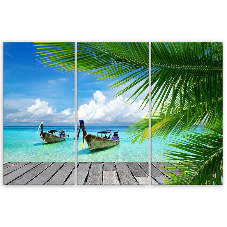 Leinwandbild 3-teilig, Tropischer Strand Boot Steg 