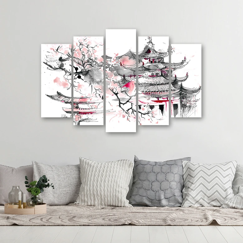 5 stuk canvas print, Japans landschap 
