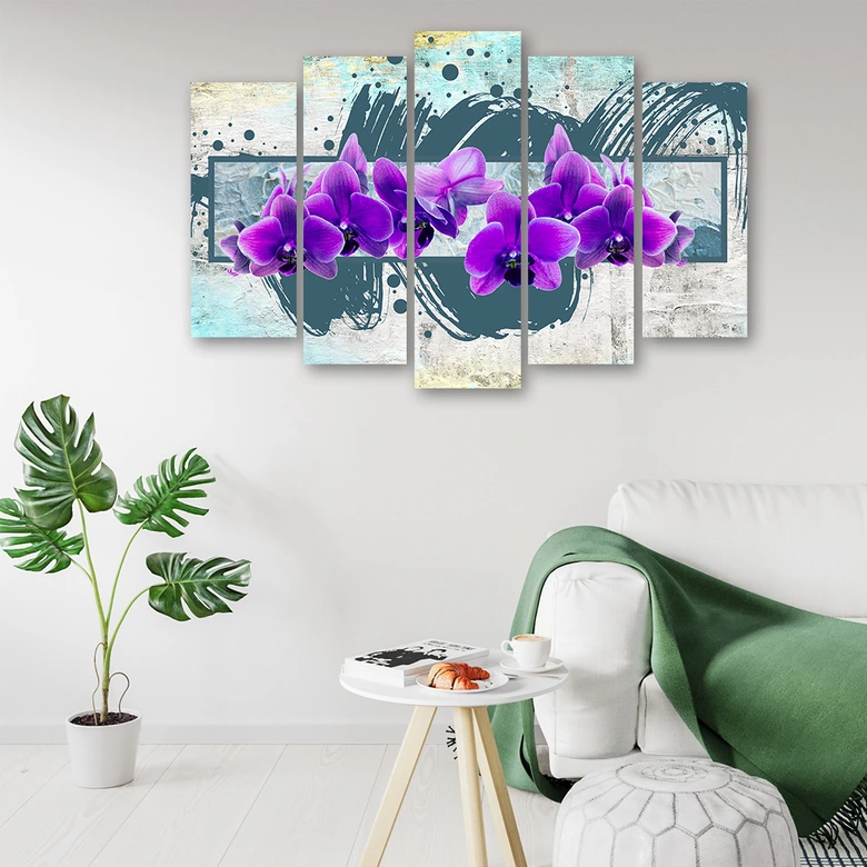 Leinwandbild 5 teilig, Lila Orchidee Blumen 