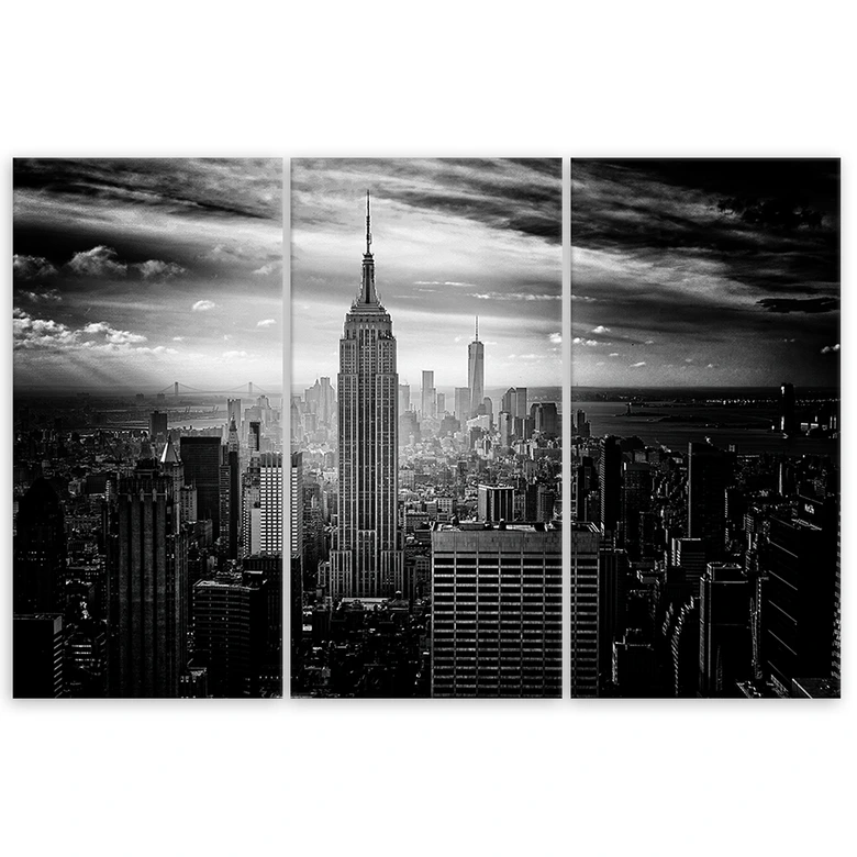 Leinwandbild 3-teilig, New York City Schwarz und Weiß 
