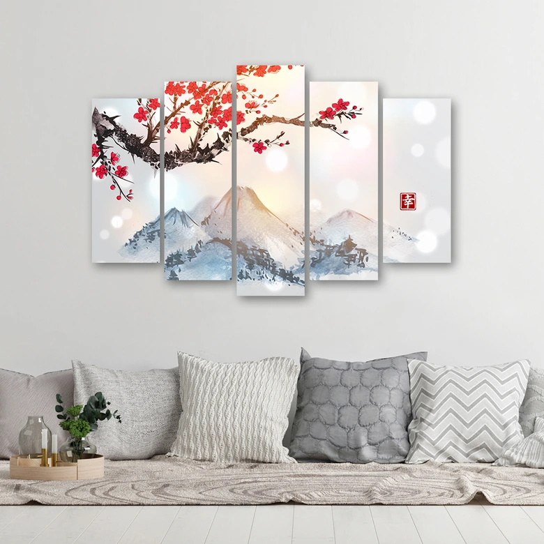 5 stuk canvas print, Japan Kersenbloesem Bergen 