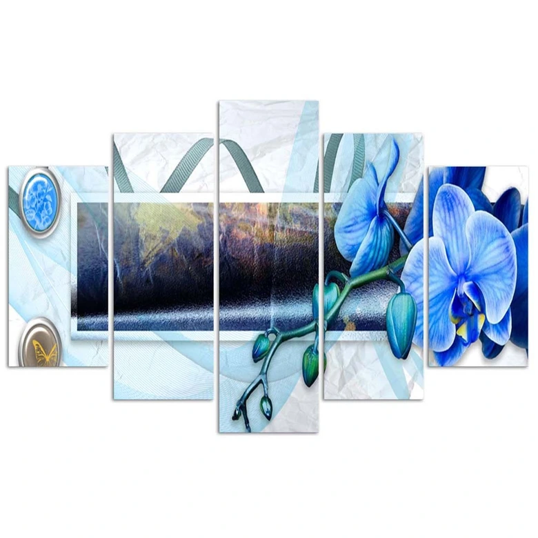 Leinwandbild 5 teilig, Orchidee Blaue Blume 