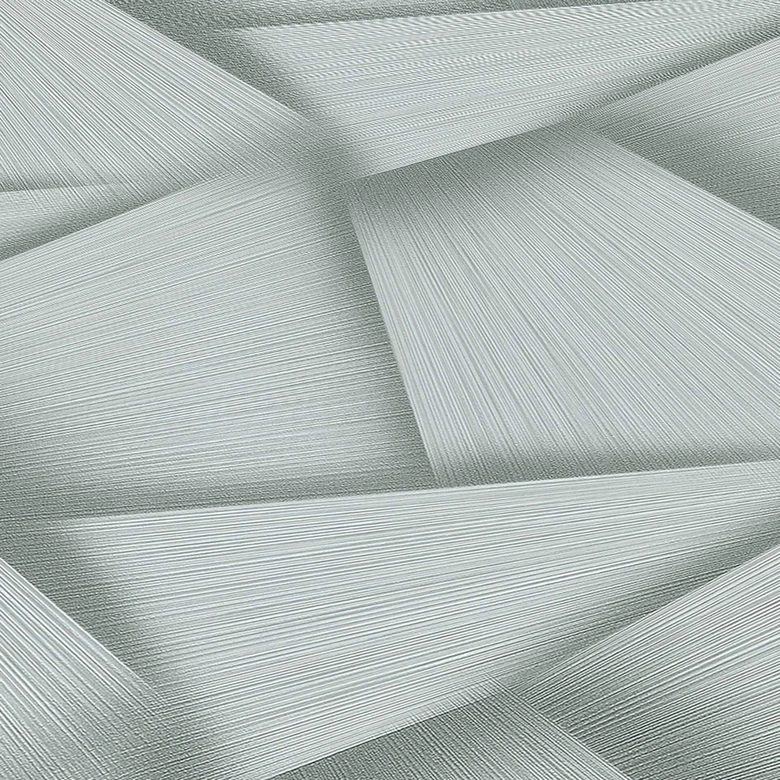 Papel pintado no tejido con formas geométricas y efecto metálico en verde 