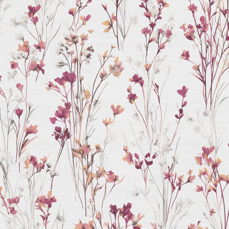 Tapete Vlies mit zarten Wiesenblumen in Rosa Weiß als florale Naturtapete 