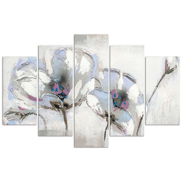 Wandbild 5-teilig, Gemalte Blumen Weiß 