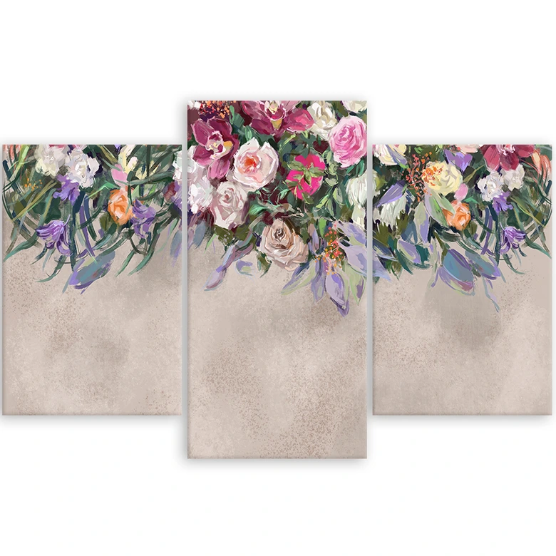 Leinwandbild 3 teilig, Blumen überwachsen 