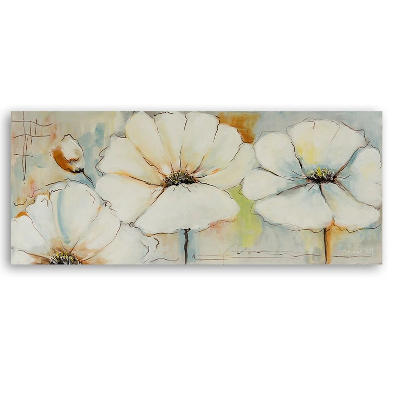Leinwandbild, Drei Blumen und eine Knospe 